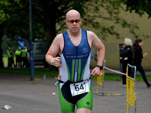 Kevin Doherty takes part in the Liam Ball Triathlon on Sunday morning.