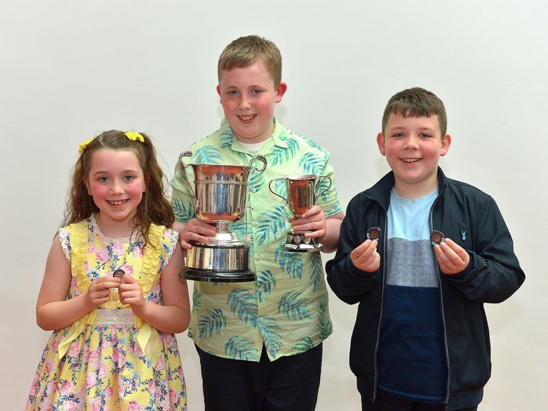 Cassie Cullen achieved 2nd place P3 English Song and was Highly Commended in both Any Song and Studied Prose, James Cullen was awarded 1st place in Sacred Sola age 12-16, 1st place in Boys solo age 12+ and 2nd place in Rosa O’Doherty Cup as most promising boy. Ciaran Cullen was placed 3rd in both P6 English Song and P5/6 Irish song at the Feis Dhoire Cholmcille on Friday at the Millennium Forum. Photo: George Sweeney.  DER2315GS – 213