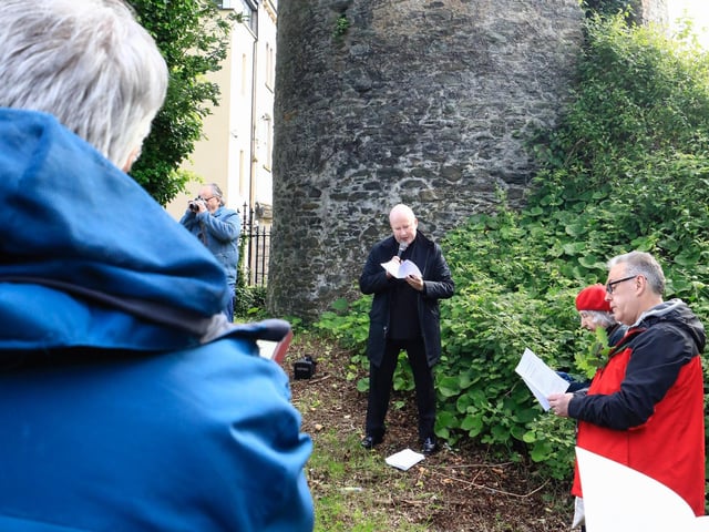 Fr. Gerard Mongan speaking at the Vespers (Evening Prayer) at Lumen Christi bell-tower as part of St Columba’s Day celebrations. (Photo - Tom Heaney, nwpresspics)