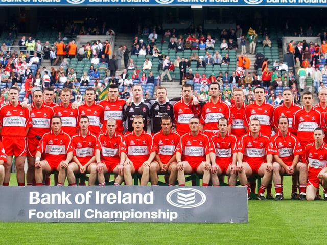 Derry line out in Croke Park before the 2004 All Ireland Senior Football semi-final against Kerry.