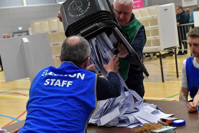 Counting of ballots at the Derry and Strabane count centre in the Foyle Arena.   Photo: George Sweeney.  DER2320GS – 81