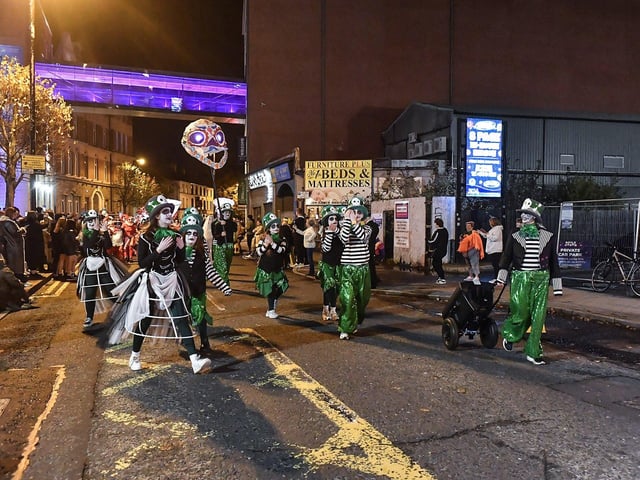 Derry’s ‘City of the Bones’ Halloween carnival parade makes its way along Strand Road on Friday evening.  Photo: George Sweeney