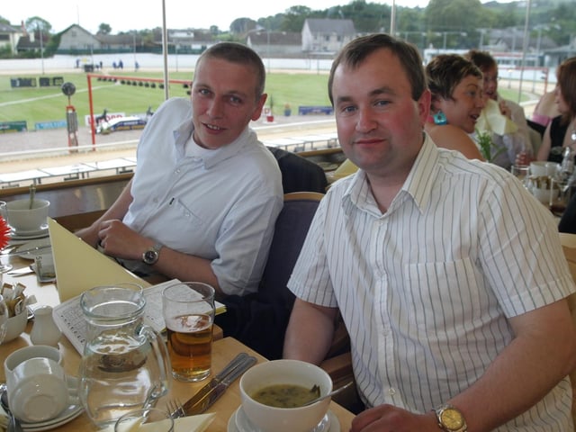 People enjoying a day out at the greyhound races in Lifford, County Donegal 20 years ago back in June 2004.