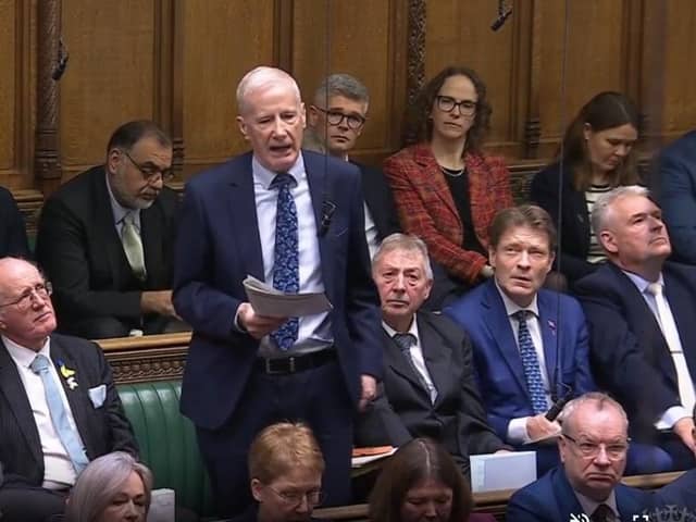 Gregory Campbell addressing British Prime Minister Keir Starmer at Westminster on January 21.