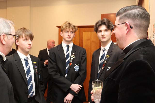 Dermot Carlin, Vice-President, St Columb's College Union, Thomas Dougty, Deputy Head Prefect,  Aidan King, Head Prefect, Rory Boyd, Deputy Head Prefect and Reverend Micheal McGavigan