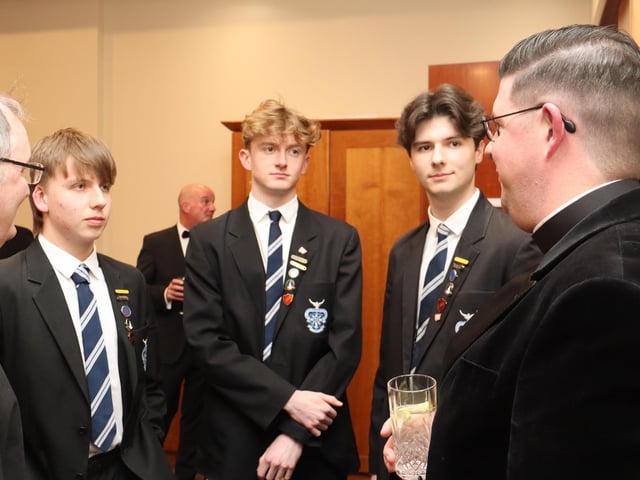 Dermot Carlin, Vice-President, St Columb's College Union, Thomas Dougty, Deputy Head Prefect, Aidan King, Head Prefect, Rory Boyd, Deputy Head Prefect and Reverend Micheal McGavigan