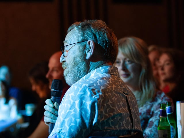 Jim 'Hawks' Collins speaks about the late Roisin Barton during Sunday's event at An Cultúrlann.