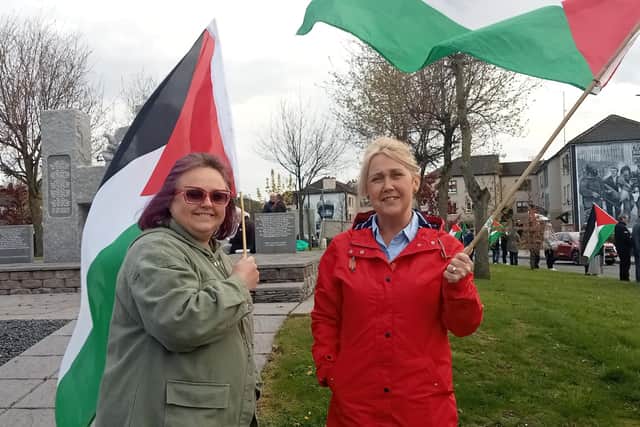 Sinn Féin MLA at a Palestinian Prisoners’ Day demonstration in the Bogside.