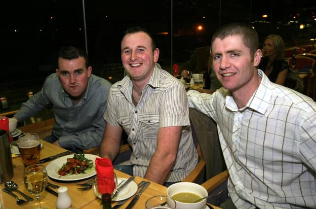 James Brit, Terence Brit, Gavin Mulholland 0219JML : Derry and Donegal folk out for a night at the Lifford Races back in February 2006.