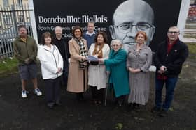 The Mayor of Derry City and Strabane District Council, Patricia Logue pictured on Friday last launching the 2nd Donncha Mac Niallais Bursary Award at Dove House Community Trust. Included from left are Colr. Conor Heaney, Eileen Allen, Chairperson, DHCT, Charlie McMenamin, DHCT, Jayne Quigg, Manager, DHCT, Peter Anderson, Mary Nelis, Karen Kyle and Declan Nelis. (Photos: JIm McCafferty Photography)