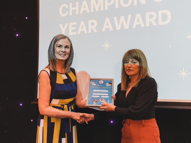 Highly Commended in the Frontline Champion of the Year Award Mary Quigley, Substitute Prescribing Nurse, Woodlea, Gransha Hospital, Derry, pictured with Karen Hargan, Director of Human Resources & Organisation Development.