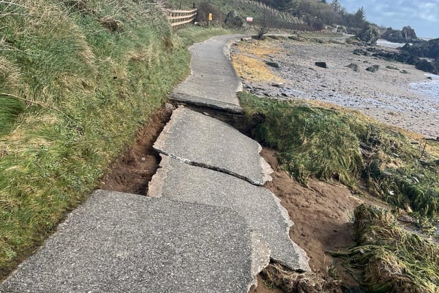 Damage to Moville Shore Walk, caused by Storm Kathleen.