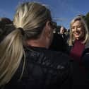 First Minister Michelle O'Neill faces questions from the media on the Garvaghy Road. Picture date: Wednesday September 30, 2026.