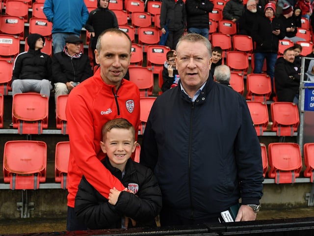 Philip O’Doherty, chairman of Derry City Football Club, and family members at Derry City’s game against Shelbourne. Photograph: George Sweeney