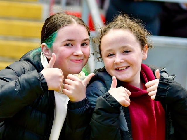 Thumbs up from these young Derry City supporters prior to kick-off.