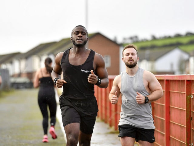 Competitors take part in the Maiden City Hyrox V Fitness Challenge held at Sean Dolans GAC on Saturday. Photograph: George Sweeney