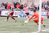 Derry City striker Pat Hoban tries his luck from distance.