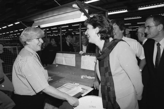 Presidential candidate Mary McAleese  meets Bid McLaughlin at Fruit of the Loom