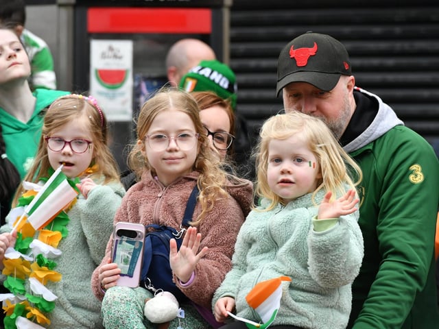 Revellers at the St Patrick’s Day parade, in Derry, on Monday afternoon. Photo: George Sweeney