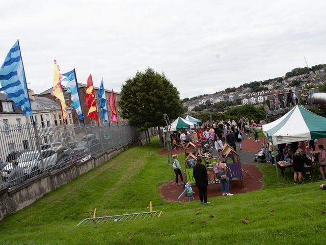 FEILE 23 AT ABERCORN PARK. . . .The scene at Abercorn Park on Wednesday evening for the arrival of The Big Family Night Out, part of Feile 23. (Photos: JIm McCafferty Photography):.