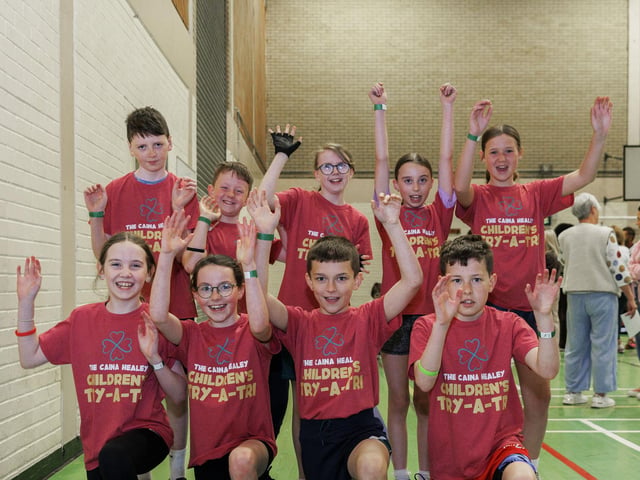 Participants in the Children's Try-A-Tri in memory of Caina Healey. Michelle Campbell/Micam Photography
