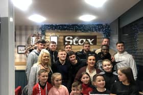 Brian Maher and his Derry City team mates with the team at Stax ahead of this weekend's FAI Cup final.