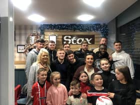 Brian Maher and his Derry City team mates with the team at Stax ahead of this weekend's FAI Cup final.