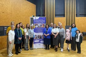 Mayor of Derry City and Strabane Patricia Logue pictured with staff of Hive Cancer Support and guests at the launch of the children’s ‘Reduce Your Risk’ cancer preventiontoolkit, which is now available in the Irish language.