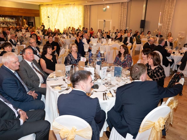 The packed function room at the 2025 Tip O’Neill Irish Diaspora Awards took place on Friday evening at the Inishowen Gateway Hotel in Buncrana, honouring four exceptional members of the Global Irish community whose achievements reflect the enduring spirit and values of the Irish diaspora. Photo Clive Wasson : .