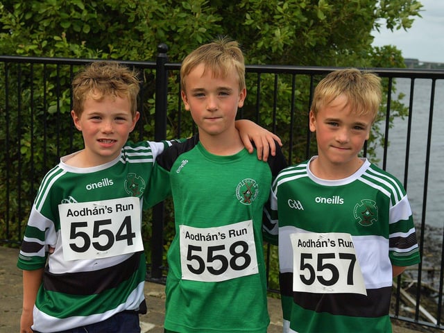Fintan, Seadanta and Ultán, U9 Na Magha hurlers, pictured at the annual Aodhan’s 5k race, walk, run on Thursday evening last. Photo: George Sweeney. DER2326GS – 41
