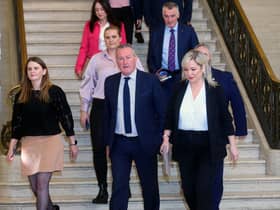 Sinn Fein leader in the north Michelle O'Neill leads her party at Stormont on Thursday. (Pacemaker)