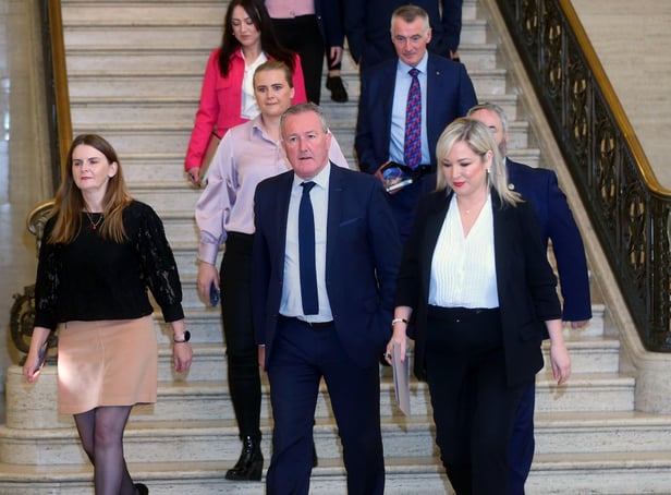 Sinn Fein leader in the north Michelle O'Neill leads her party at Stormont on Thursday. (Pacemaker)