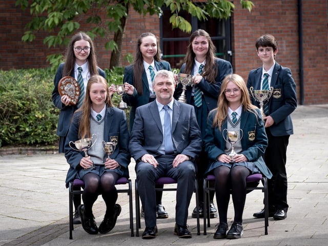 Top Performing Student in Each Subject
Front Row: Clare O’Neill, Mr G White (Senior Teacher), Orla O’Doherty
Back Row: Ellen Bradley, Aimee Grace Doherty, Roisin O’Donnell, Robyn Foy