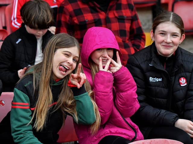 Fans at Derry’s NFL game against Galway at Celtic Park on Saturday evening. Photo: George Sweeney