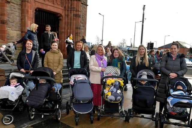 Mothers and babies pictured with Mayor Sandra Duffy at the North West BAPS project gathering in Guildhall Square recently to mark World Best Feeding in Public Day. Photo: George Sweeney. DER2308GS – 82
