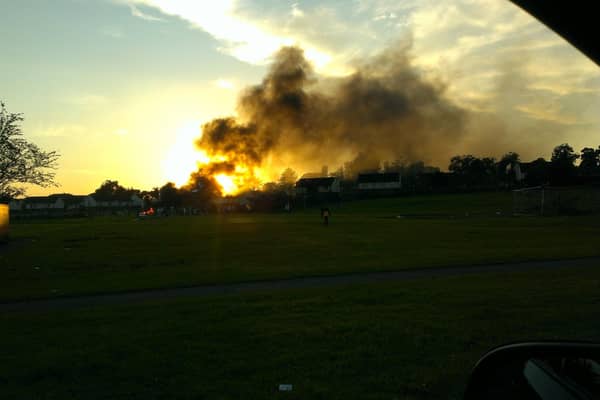 A previous bonfire in a field between Galliagh Park and Knockalla Park.