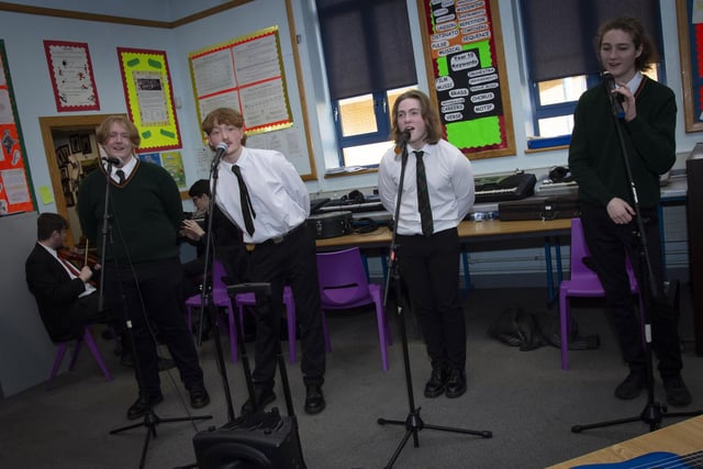 Students from St. Joseph’s Boys School Music Department entertaining prospective pupils and their parents during Open Day on Friday.