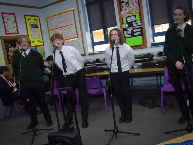 Students from St. Joseph’s Boys School Music Department entertaining prospective pupils and their parents during Open Day on Friday.
