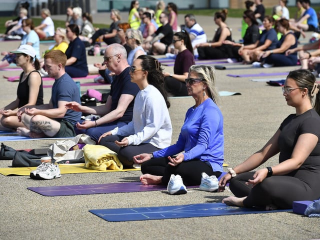 There was a large turnout, in Ebrington Square on Saturday morning, for the Northlands Well Being Yoga event lead by John Bell. The event was part of the Northlands 50th Anniversary Celebrations. Photo: George Sweeney