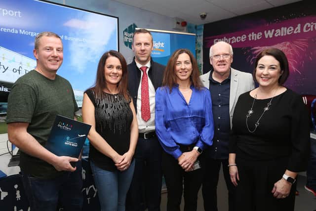 City of Derry Airport representatives with Michael McLaughlin (St. Columb's College), Karola McShane & Alastair Manning (Foyle College) and Emma O'Kane (Ardnashee School and College).