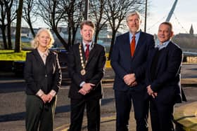 Minister for Infrastructure John O’Dowd is pictured with, left to right, Chamber members Anna Doherty (CEO), Andrew Fleming (President) and Steven Lindsay (Vice-President).