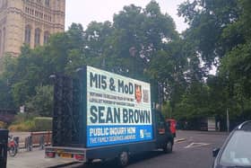 A billboard drawing attention to the Sean Brown campaign has been circulating in central London this week.
