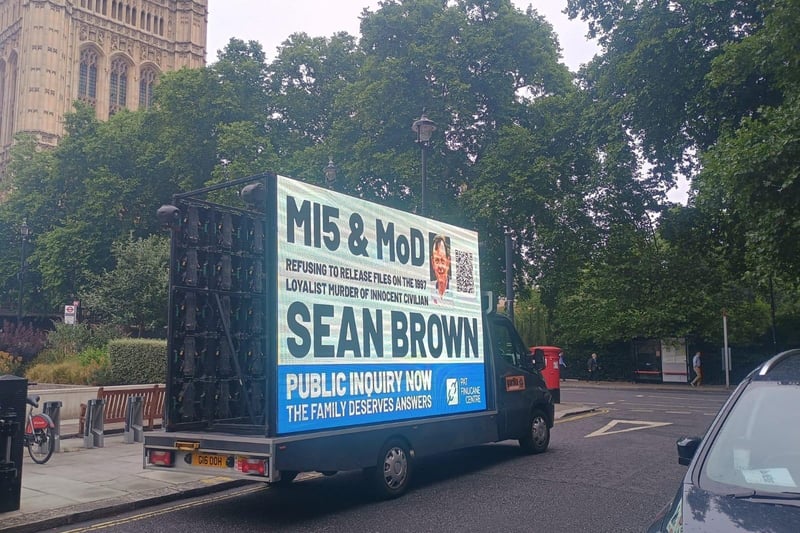 A billboard drawing attention to the Sean Brown campaign has been circulating in central London this week.