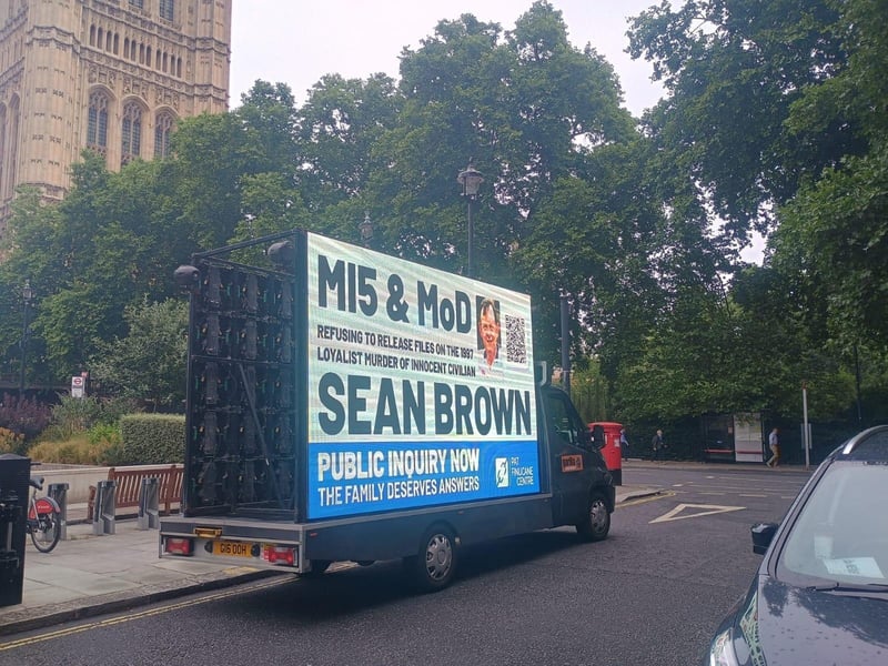 A billboard drawing attention to the Sean Brown campaign has been circulating in central London this week.