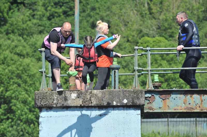Taking the plunge in Creggan Country Park during a family fun day to celebrate the lives of people who have died by suicide.