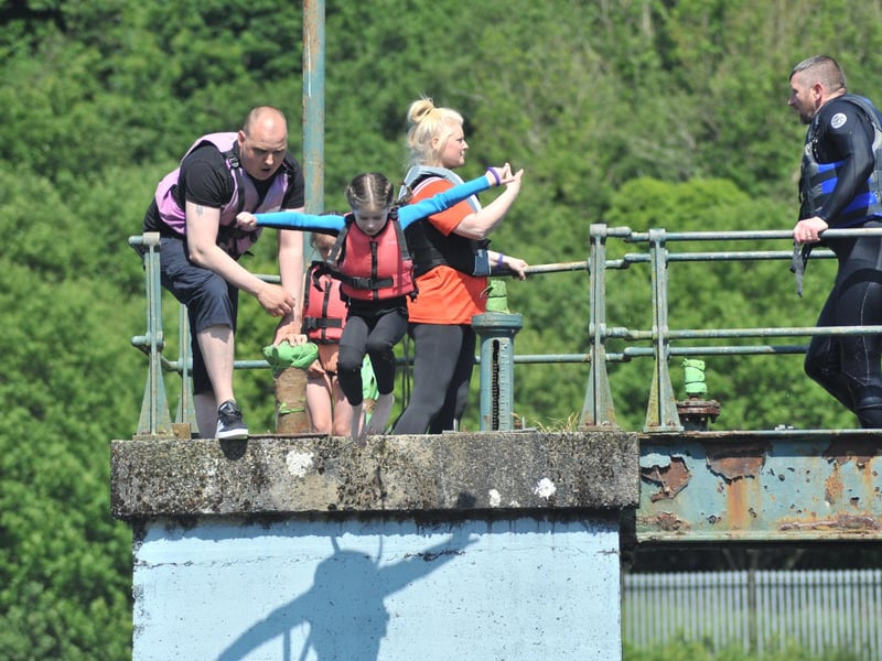 Taking the plunge in Creggan Country Park during a family fun day to celebrate the lives of people who have died by suicide.