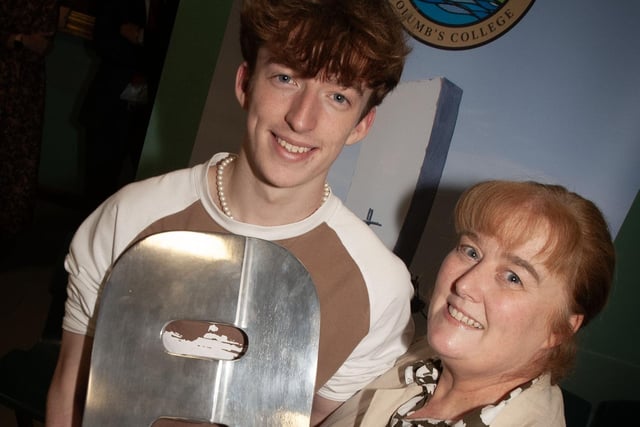 St. Columb's College student Oisin McGlinchey pictured with his mum at last week's Senior Prizegiving after he picked up the the Seagate Engineering award.