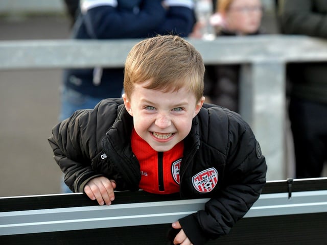 Derry City’s number one fan at the Brandywell, on Friday evening, for Derry City’s game against Drogheda United. Photo: George Sweeney. DER2314GS – 31
