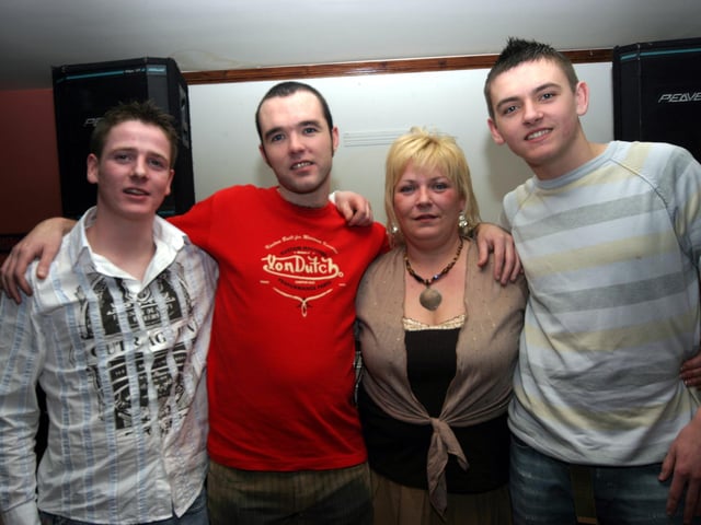 Matilda pictured with her sons-in-law Kevin, Harry and Matthew. 0021/JML