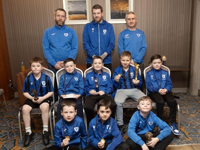 The 2015s Oxford United squad pictured with coaches Anthony Doherty, Marty Beattie and James McCarrigle at the awards ceremony in the Maldron Hotel, Derry.